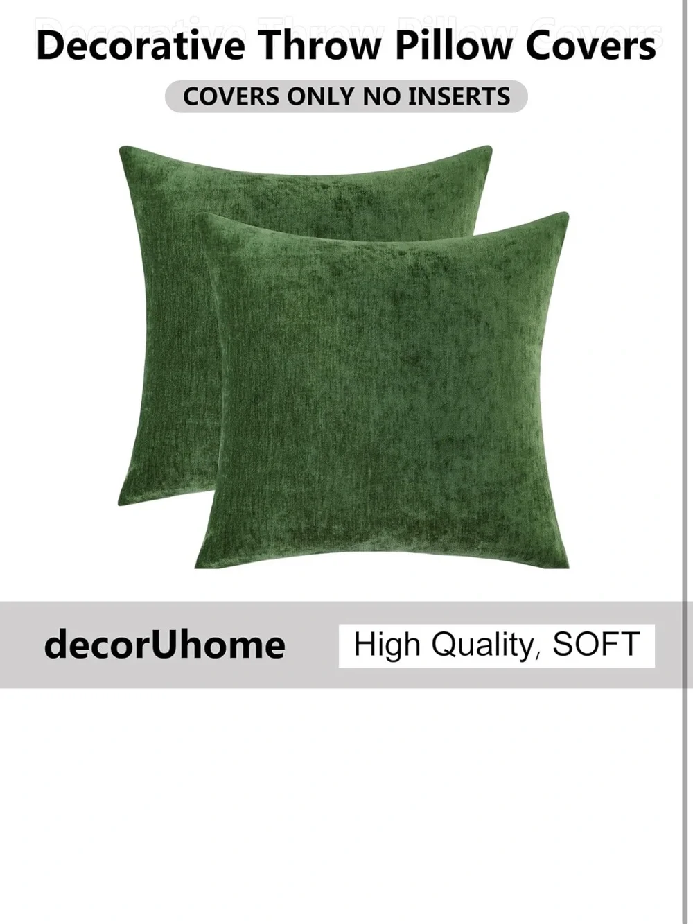 Chenille Moss Green Throw Pillow Covers 24x24 Inch Set Of 2, 1779/bb8s-1